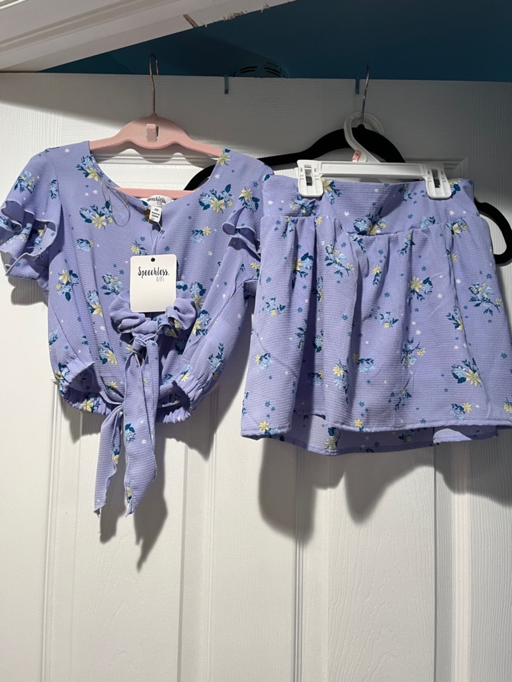 Speechless Lilac Floral Tie-Front Girls Matching Set Skort